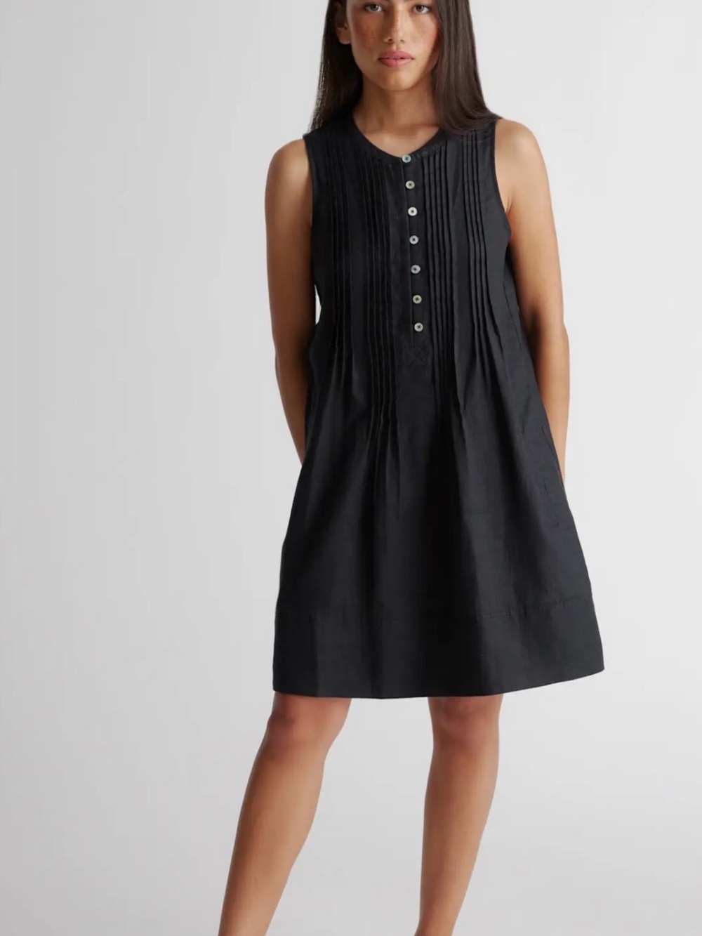 European linen sleeveless swing dress
